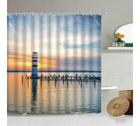 PEKMAR Shower Curtain Sea Sunset Natural Scenery Bathroom Waterproof Polyester Curtains Home Decoration With Hook Set,3,W300xH180cm