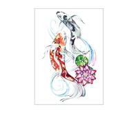 PEKNUX 10 Pc Koi Temporary Tattoo - Japanese Koi, Goldfish, Watercolor Designs - Multicolor - Waterproof - Suitable for Teens & Adults