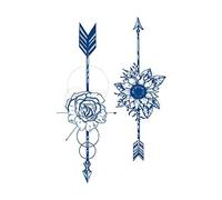 PEKNUX 5 Pc Roses & Sunflowers & Arrow Temporary Tattoos, Semi-Permanent, Waterproof, Kid, Blue