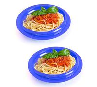 pekokavo Spill Proof Scoop Bowl and Plate with Suction Base, Adaptive Self-Feeding Dinnerware for Elderly/Disabled, Pack of 2 (Blue Plates)