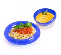 pekokavo Spill Proof Scoop Bowl and Plate with Suction Base, Adaptive Self-Feeding Dinnerware for Elderly/Disabled (Blue Combo Set)