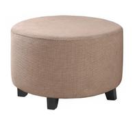 Pekrido Round Ottoman Slipcover, Stretch Footstool Protector Covers with Elastic Bottom Feature Textured Machine Washable Jacquard Fabric,Khaki