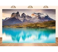 PEKRU 7x5ft Fabric Chilean Patagonia Mountains Backdrop Spectacular Snowy Mountains Turquoise Lakes Torres del Paine National Park Natural Beauty Outdoor Hiking Photography Backgrounds