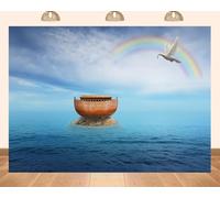 PEKRU 7x5ft Fabric Noah's Ark After Storm Backdrop White Dove Symbol of Peace Rainbow in The Sky Calm Water in The Sea Ark on Rocks Child Adult Art Portrait Photography Backgrounds