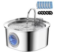 PEKTACO Cat Water Fountain, Pet Water Fountain for Cats/Dogs Indoor, Stainless Steel Cat Drinking Fountains with Water Level Window and 6 Filters + 6 Sponges(3.2L/108oz)