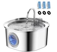 PEKTACO Cat Water Fountain, Pet Water Fountain for Cats/Dogs Indoor, Stainless Steel Cat Drinking Fountains with Water Level Window and 3 Filters + 3 Sponges(3.2L/108oz)