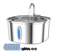 PEKTACO Stainless Steel Cat Water Fountain - 3.2L Indoor Fountain with Water Level Indicator, Fountain for Cats and Dogs, 6 Filters + 6 Sponges