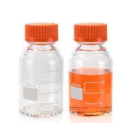 PEKYBIO Glass Media Bottle 250ml Round Storage Bottles 3.3 Borosilicate Glass Regent Bottles with PP GL45 Screw Cap (Pack of 2)