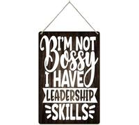 PELABE Hanging Wall Plaque Home Sign I'M Not Bossy I Have Leadership Skills Sign Wall Decor For Yoga Room Studio Home Bedroom Garden Bathroom 8X12 Inch