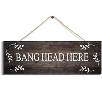 PELABE Wall Hanging Decor Wooden Wall Art Decor Bang Head Here Funny Wooden Sign For Cottage Mind Your Head Wood Sign For Home,Front Door,Porch,Office,Coffee Shop Decor 6x12 Inch