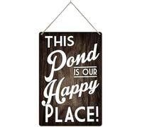 PELABE Wooden Hanging Sign Rustic Wall Art 'This Pond Is Our Happy Place' 5x10, 6x12, 8x10, 8x12, 16x20, 12x18 Inch Wood Sign With Ropes For Home Office Decor
