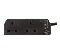 PELB1952 2 Gang Extension Lead Surge Protected Black, 2m