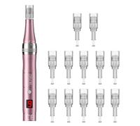 PELCAS Rechargeable 9 Level Derma Pen Car Derma Micro Needle Roller Electric Pen with LCD Screen Including 12 Needle Heads Portable Microneedling Beauty Device