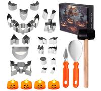 Peldris 25Pcs Halloween Pumpkin Carving Kit, Pumpkin Carving Tools with Stencils, 21 Stainless Steel Carving Templates, 3 Tools & 4 LED Pumpkin Lights, DIY Pumpkin Carving Set for Halloween Decoration