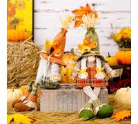 Peldris Set of 2 Autumn Gonk Decorations, Autumn Gnomes with Long Legs, Fall Harvest Gnomes with Sunflower & Maple Leaf, Handmade Harvest-Themed Faceless Dolls for Home Decor