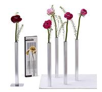 PELEG DESIGN Magnetic Flower Vase - Unique and Modern Set of 5 Silver Aluminum Vases for Home Garden Décor | 9.4 x 0.6 x 0.6 inches | Suitable for Both Real and Artificial Flowers