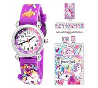 Pelex Unicorn and Cat Theme Watch with 5 Piece Unicorn Stationery Set and Mini Puzzle and Activity Book (Purple)