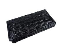 Pelgio Genuine Crocodile Alligator Backbone Skin Leather Checkbook Long Handmade Wallet, Black, One Size, Checkbook