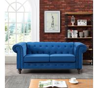 Pelham 158cm Wide Velvet Fabric 2 Seat Chesterfield Sofa Artemis Home Blue One Size