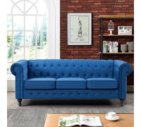 Pelham 207cm Wide Velvet Fabric 3 Seat Chesterfield Sofa Artemis Home Blue One Size