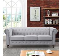 Pelham 207cm Wide Velvet Fabric 3 Seat Chesterfield Sofa Artemis Home Grey One Size