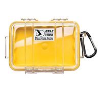 PELI 1020 Micro Case, Watertight Protection for Small Sensitive Devices, IP67 Rated, 1L Capacity, Made in US, Clear/Yellow Liner