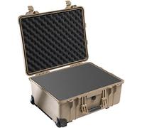 PELI 1560 Large Shockproof Case With Wheels and Telescopic Handle, IP67 Watertight and Dustproof, 71L Capacity, Made in Germany, With Customisable Foam Insert, Desert Tan
