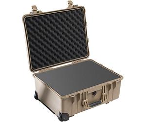 PELI 1560 Large Shockproof Case With Wheels and Telescopic Handle, IP67 Watertight and Dustproof, 71L Capacity, Made in Germany, With Customisable Foam Insert, Desert Tan