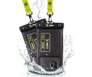 Peli 2 Pack Marine - IP68 Waterproof Phone Pouch (Regular Size)-Floating Waterproof Phone Case For iPhone 17 Pro Max/iPhone 16 Pro/15 Pro/14/13/12/S26 - Detachable Lanyard - Black/Hi-Vis Yellow