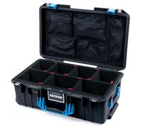 Pelican Air 1535 Carry-on Case by ColorCase - Black - Medium Size Waterproof Case with TrekPak Divider System & Mesh Lid Organizer - Blue Handles & Latches
