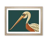 Pelican Art Deco Abstract BLK Framed Print | A4 Oak Framed Wall Art | Ready to Hang | Art Deco Animal Picture | Living Room Bedroom Lounge Office