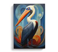 Pelican Art Deco Art Canvas Print | Gallery Wrapped 30mm Frame Wall Decor | 30x20 inches | Ready to Hang | Bird Picture | Living Room Bedroom Lounge Office
