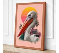 Pelican at Sunset Coastal Canvas Wall Art Print 24x16 Inch (61 x 41 cm)