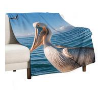 Pelican Bird Blue Sea Blanket Soft Flannel Throw Blanket 30"x40", Lightweight Decorative Blankets Warm Cozy Blankets for Couch, Bed, Camping & Travel, Ideal Gifts for Women Men