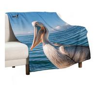 Pelican Bird Blue Sea Blanket Soft Flannel Throw Blanket 50"x60", Lightweight Decorative Blankets Warm Cozy Blankets for Couch, Bed, Camping & Travel, Ideal Gifts for Women Men