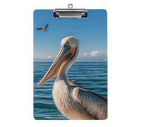Pelican Bird Blue Sea Clipboard, A4 Acrylic Clipboard with Hanging Hole, Ultra-Light Clip Board - Holds 100 Sheets, Shatterproof Document Holder for Office, 12.5" X 8.5"
