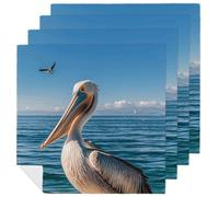 Pelican Bird Blue Sea Cloth Napkins 18 X 18 Inch, 4 PCS Polyester Napkins, Soft & Absorbent Cloth Dinner Napkin for Wedding, Party, Restaurant, Elegant Table Decor