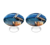 Pelican Bird Blue Sea Sky Cabinet Knobs 2 Pack Drawer Pulls Stainless Steel Dresser Knobs Rustic Decorative Cabinet Pull Easy Install Wardrobes Handle with Screws Door Handles Furniture Hardware