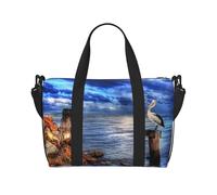 Pelican Bird Blue Sea Sky Printed Travel Duffel Bag for Women Men - Weekend Overnight Bags with Adjustable Shoulder Strap and Handle