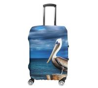 Pelican Bird Blue Sea Sky Suitcase Covers Luggage Protector - Travel Elastic Baggage Case Protective, Washable Anti-scratch Large Suit Case Cover for Suitcases Fits 19-32 Inch Luggages, white, L
