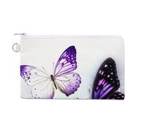 Pelican Bird Blue Sea Sky Wallet for Men Women Canvas Coin Purse Zippered Change Holder with Secure Closure, White Purple Butterflies, One Size, White Purple Butterflies