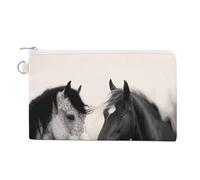 Pelican Bird Blue Sea Sky Wallet for Men Women Canvas Coin Purse Zippered Change Holder with Secure Closure, Black And White Horses, One Size, Black and White Horses