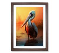 Pelican Digital Framed Print | A2 Walnut Framed Wall Art | Ready to Hang | Modern Animal Picture | Living Room Bedroom Lounge Office
