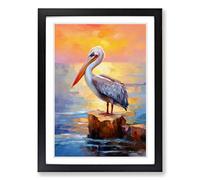 Pelican Impressionism Framed Print | A2 Black Framed Wall Art | Ready to Hang | Impressionist Animal Picture | Living Room Bedroom Lounge Office