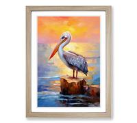 Pelican Impressionism Framed Print | A2 Oak Framed Wall Art | Ready to Hang | Impressionist Animal Picture | Living Room Bedroom Lounge Office