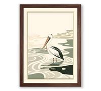 Pelican in Still Water Japandi Framed Wall Art Print A3 (42×29.7cm) Walnut, Wall Decor for Living Room, Bedroom, Office & Home, Ready to Hang, Art Gift