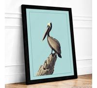 Pelican on Post Coastal Framed Wall Art Print A2 Black