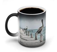 Pelican on Wood Bridge Color Changing Mug Heat Sensitive Coffee Mugs Unique Magic Ceramic Cup Funny Art Mug Large Novelty Tea Cup Personalized Discoloration Mugs for Xmas Funny Gifts