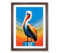 Pelican Op Framed Print | A2 Walnut Framed Wall Art | Ready to Hang | Modern Animal Picture | Living Room Bedroom Lounge Office