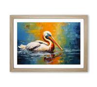 Pelican Palette Knife Framed Print | A2 Oak Framed Wall Art | Ready to Hang | Modern Animal Picture | Living Room Bedroom Lounge Office